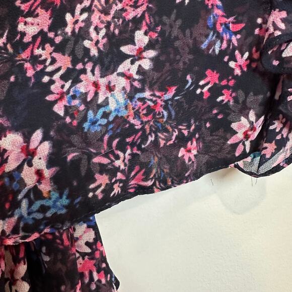 MISA Divya Floral Blouse Bell Sleeves Retro Lace Sheer Black Pink Purple XL - Picture 9 of 13